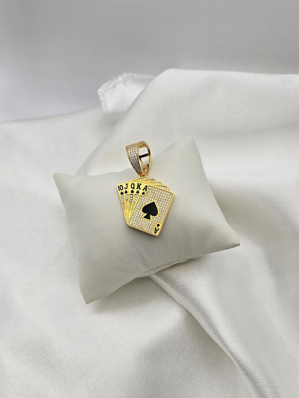 Gold Over Sterling Silver 925 Moissanite Lucky Cards Pendant